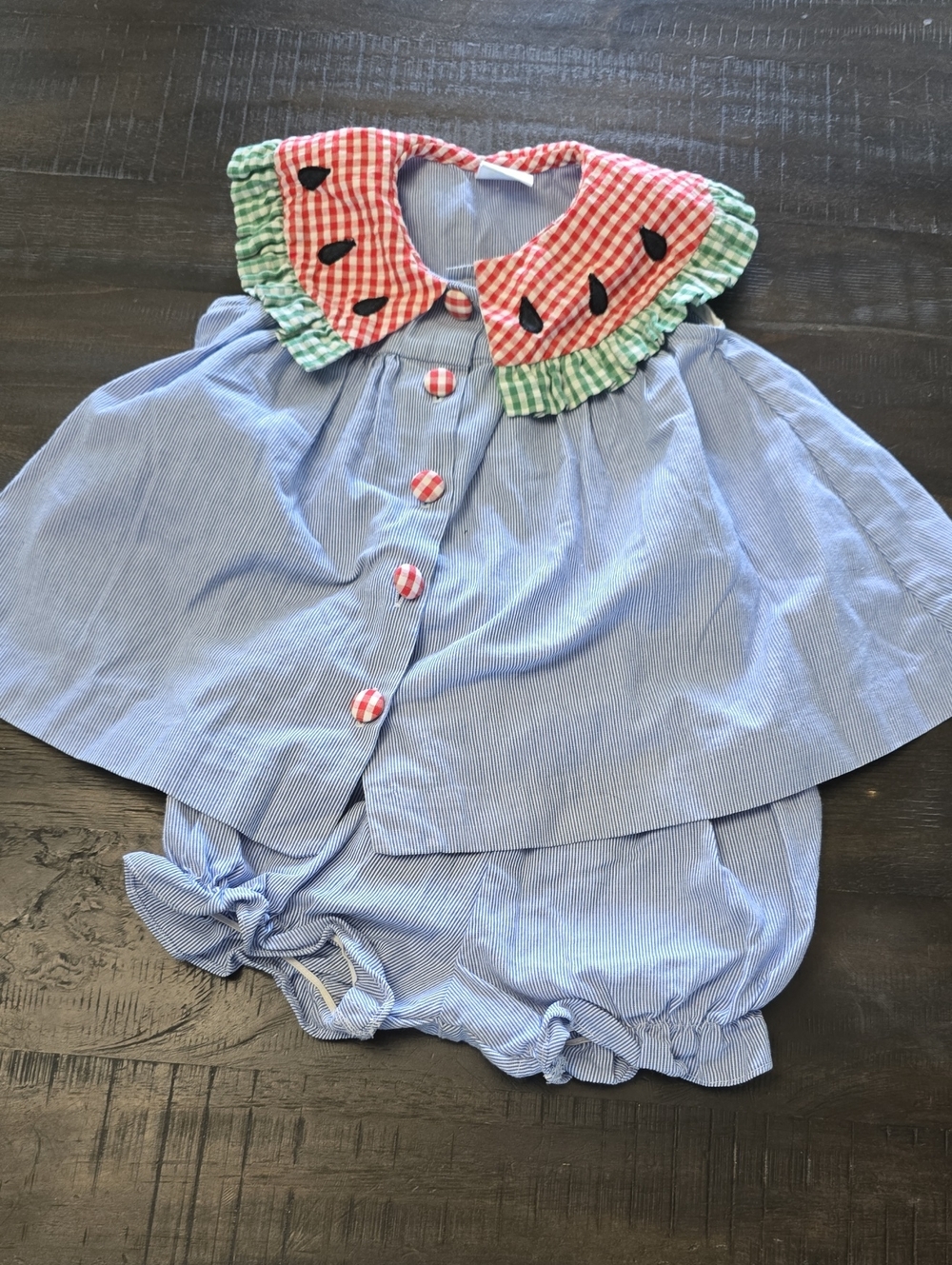 Vintage nursery rhymes watermelon outfit set. Bloomers. 12m. Euc